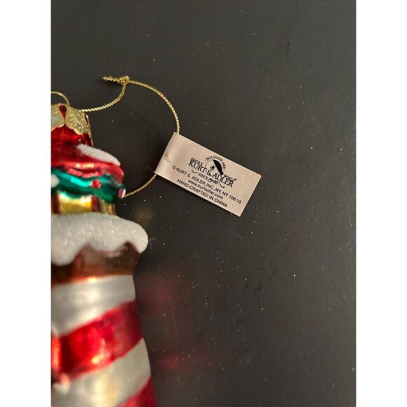 Red & White Striped Lighthouse Christmas Ornament Kurt Adler Glass Holiday Decor - Picture 3 of 8